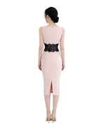 Stunning Lace-Waist Contrast Bodycon Midi Dress [Slim Fit]