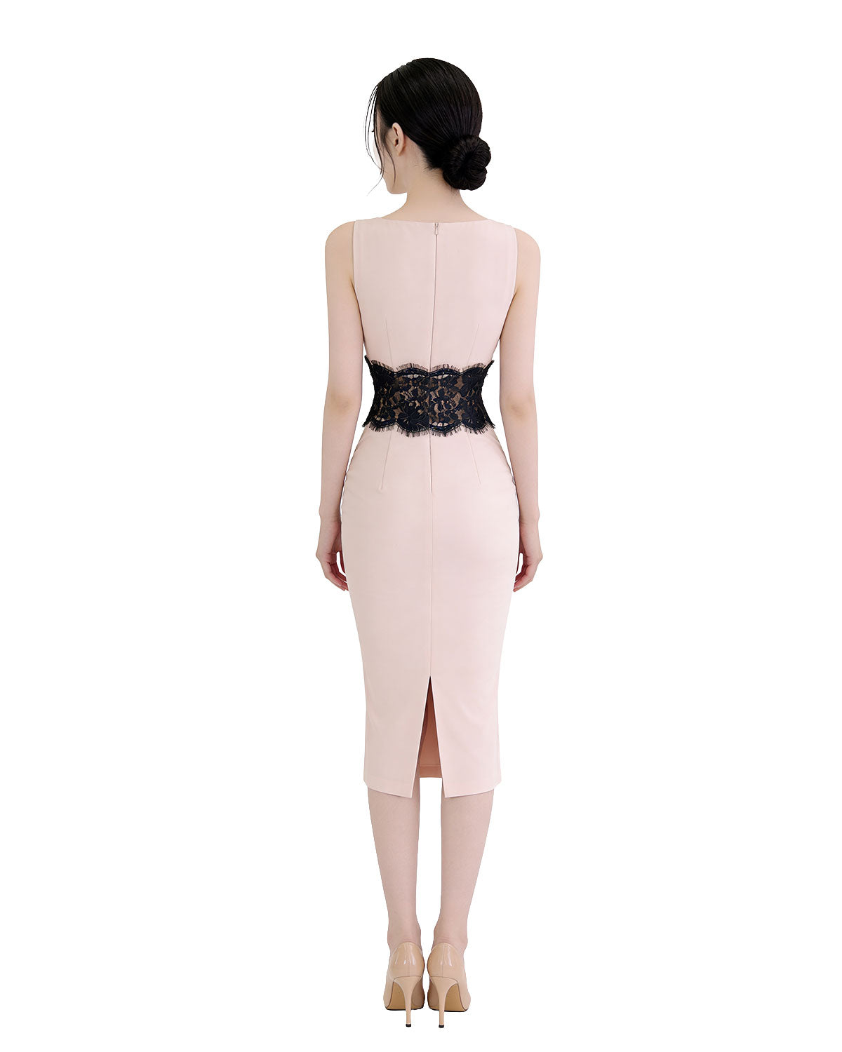 Stunning Lace-Waist Contrast Bodycon Midi Dress [Slim Fit]