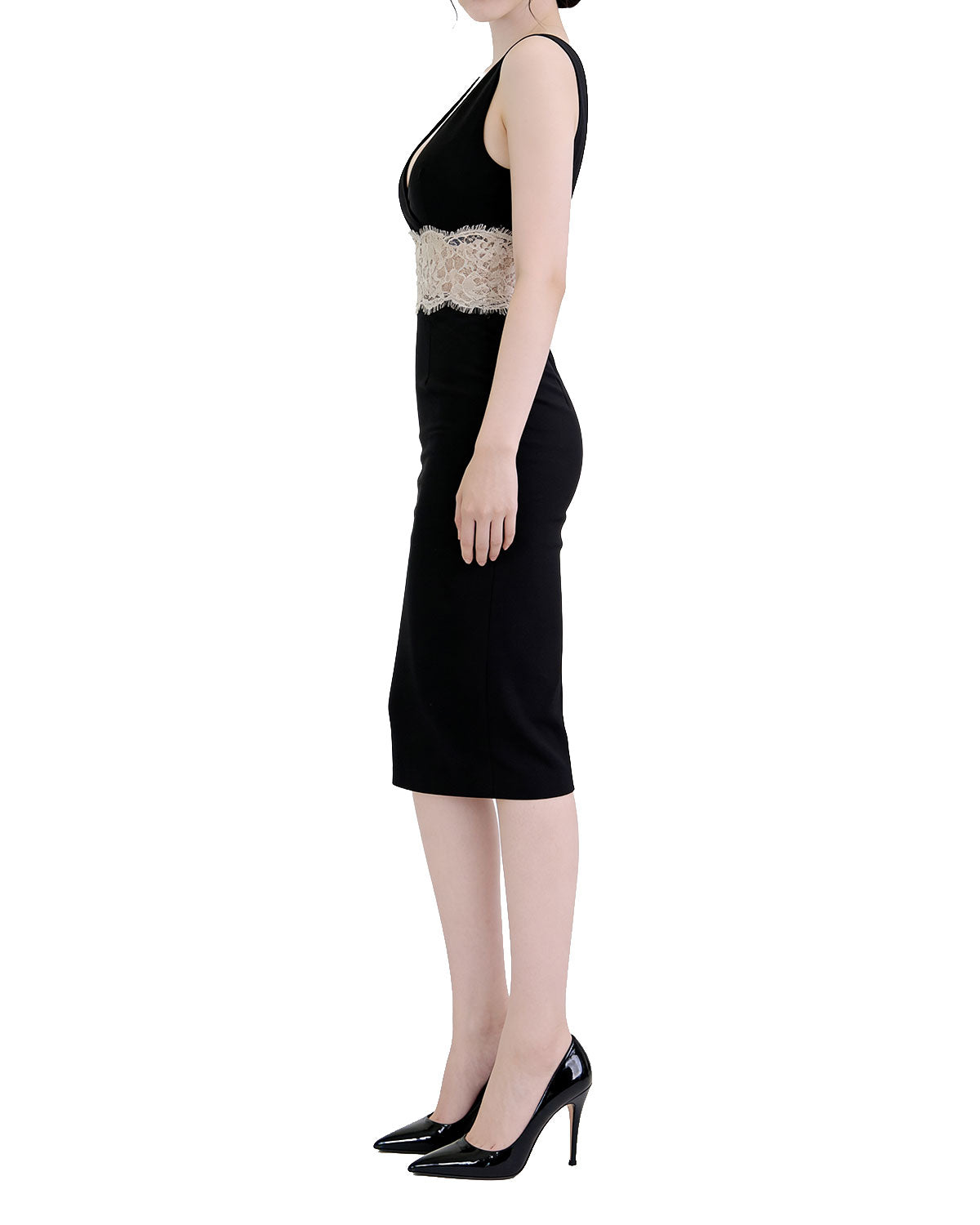 Stunning Lace-Waist Contrast Bodycon Midi Dress [Slim Fit]