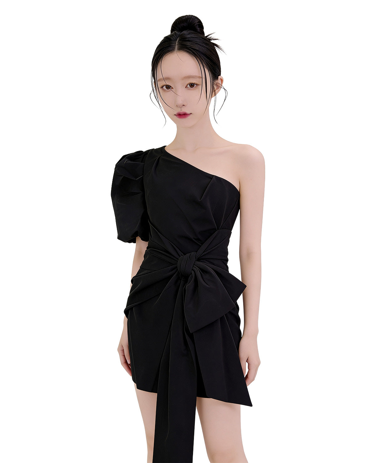 Stunning One-Shoulder Oversized-Bow Mini Dress [Slim Fit]