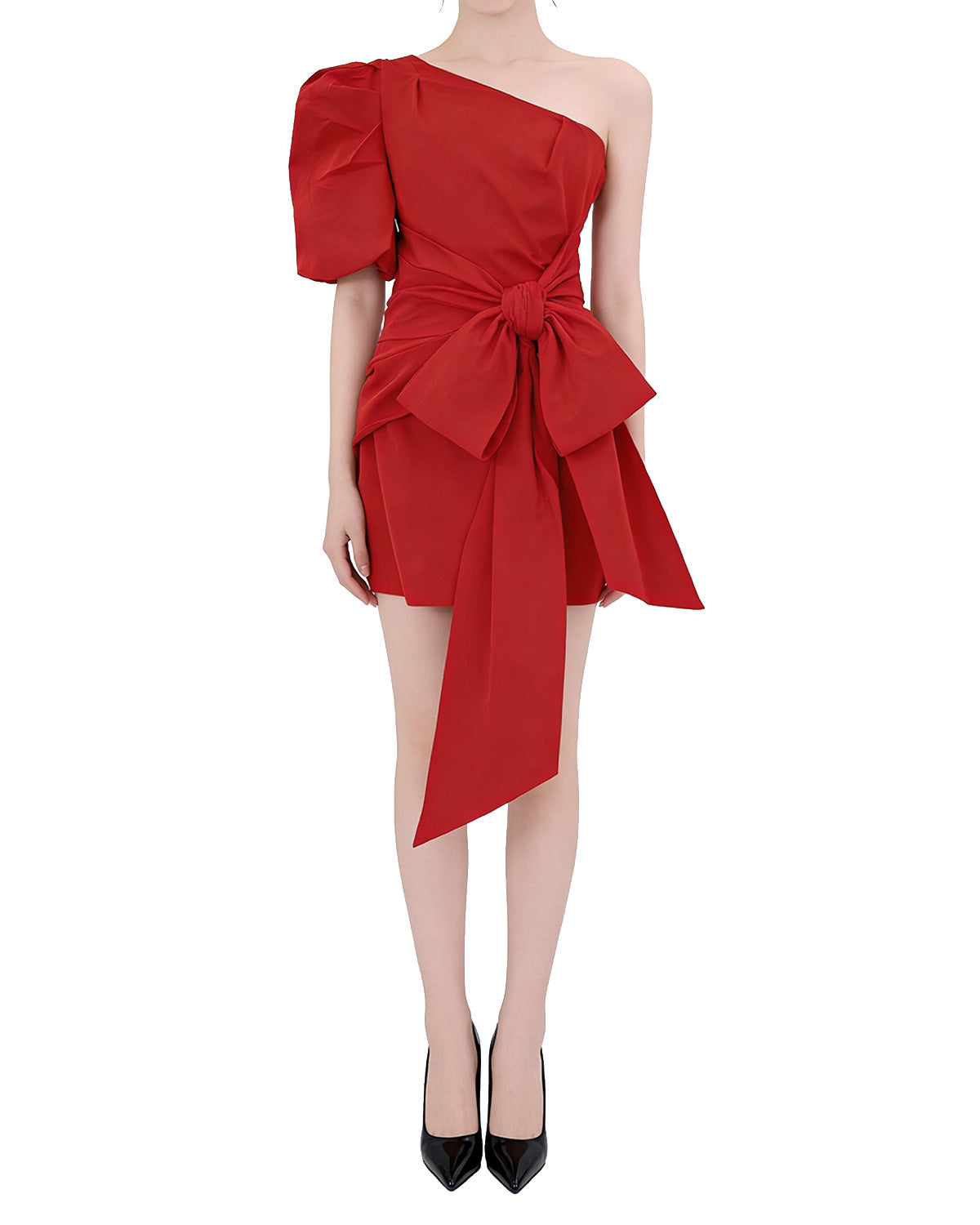 Stunning One-Shoulder Oversized-Bow Mini Dress [Slim Fit]