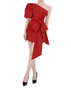 Stunning One-Shoulder Oversized-Bow Mini Dress [Slim Fit]