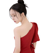 Stunning One-Shoulder Oversized-Bow Mini Dress [Slim Fit]