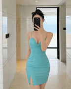 Stunning Plunging Sweetheart Slit Bodycon Mini Dress [Extreme Slim]