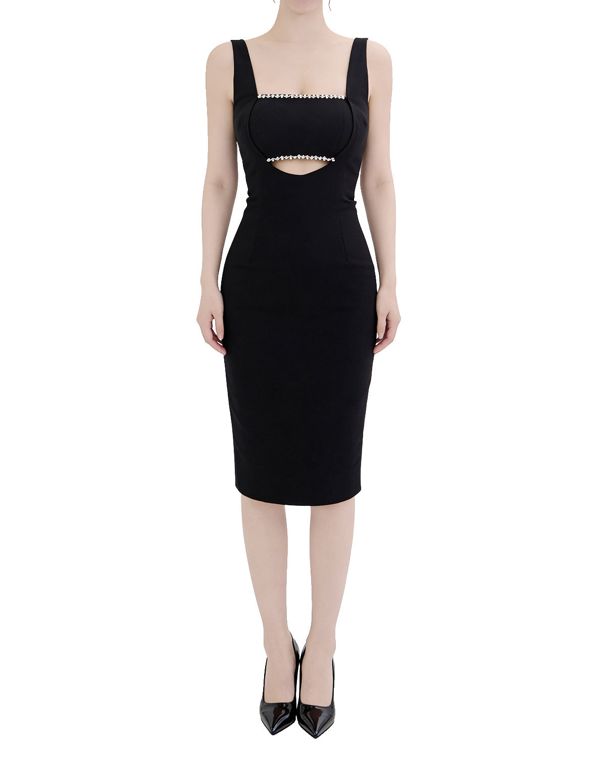 Stunning Rhinestone-Trim Cut-Out Bodycon Midi Dress [Slim Fit]