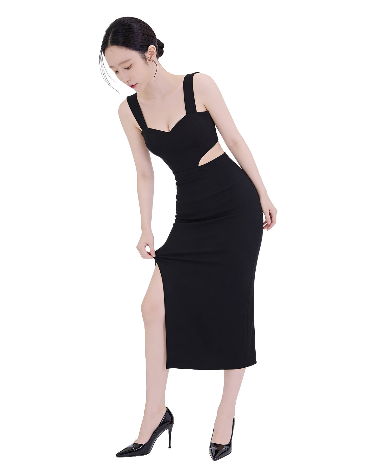 Sultry Cut-Out Side-Slit Bodycon Midi Dress [Slim Fit]