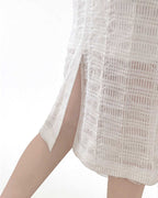 Textured Square Neck Belted Midi Dress [Slim Fit]
