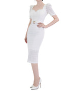 Textured Square Neck Belted Midi Dress [Slim Fit]