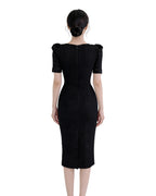 Textured Square Neck Belted Midi Dress [Slim Fit]
