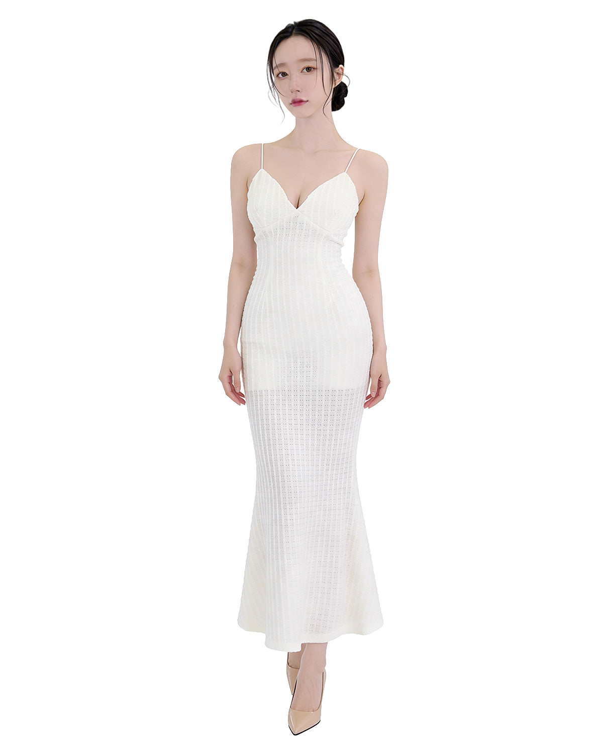 Textured Vertical-Ribbed Cami Mermaid Maxi Dress