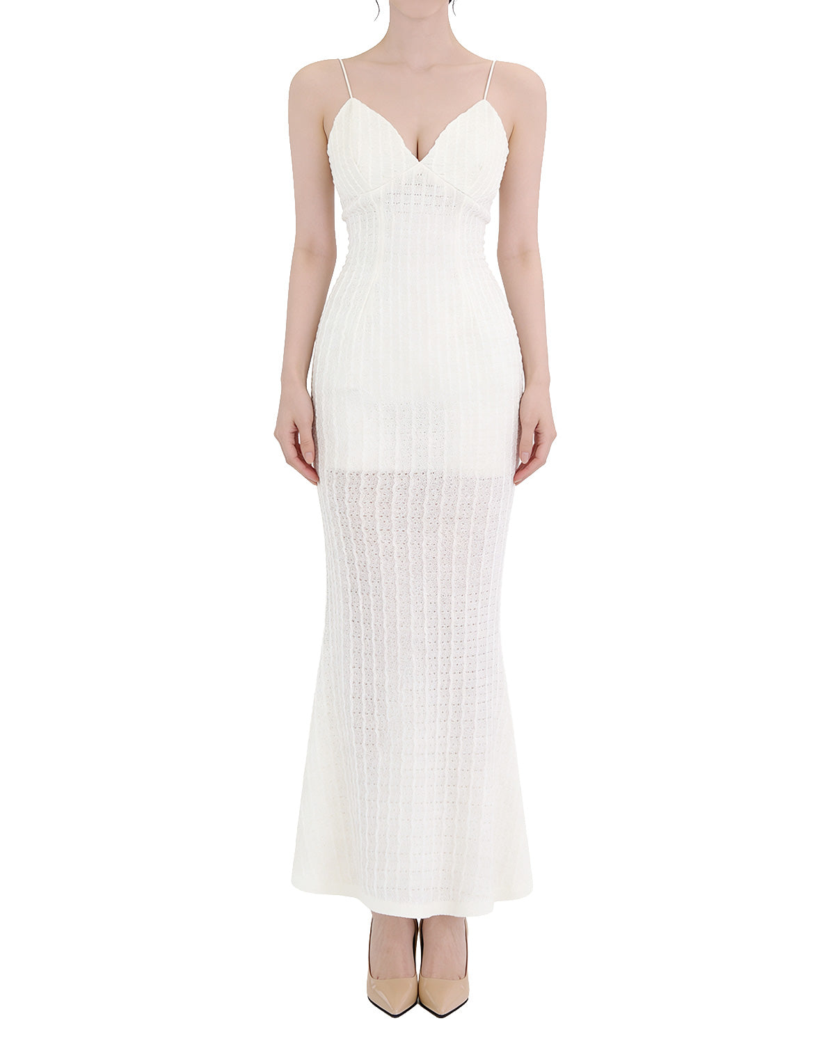 Textured Vertical-Ribbed Cami Mermaid Maxi Dress