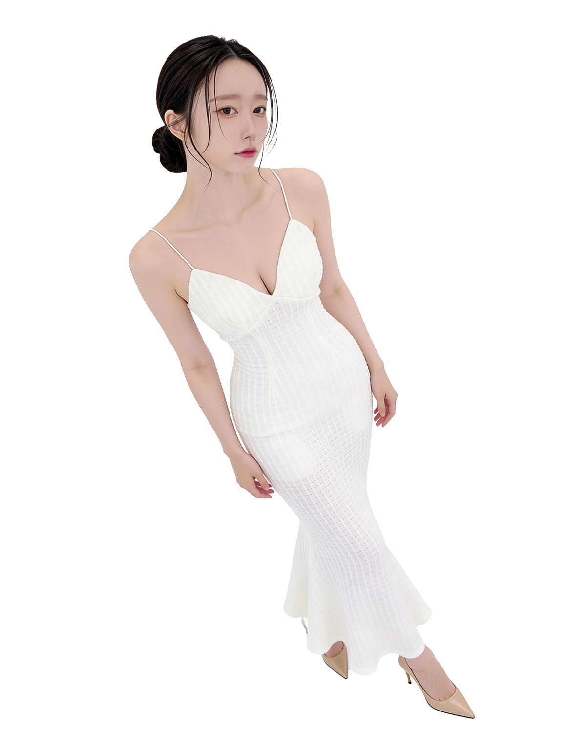 Textured Vertical-Ribbed Cami Mermaid Maxi Dress