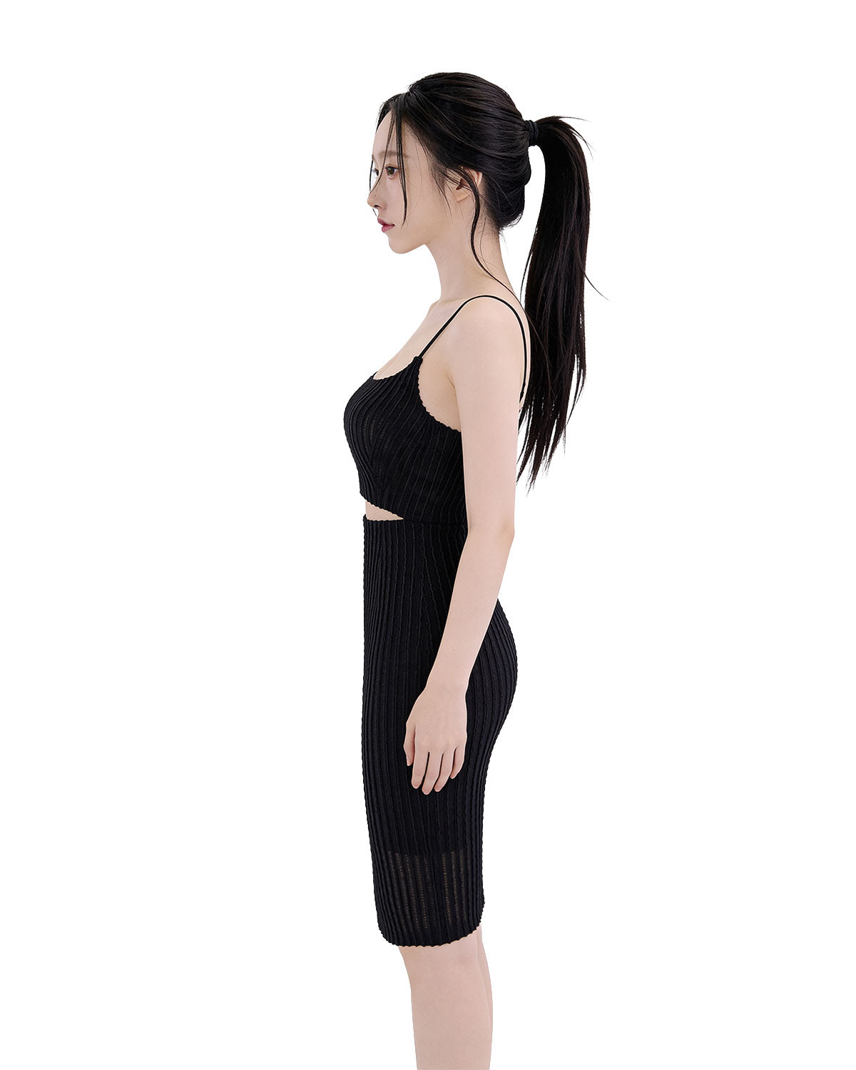 Wavy Ribbed Cut-Out Cami Mini Dress [Extreme Slim]