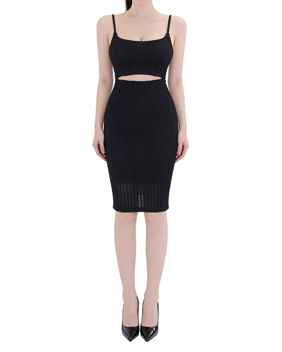 Wavy Ribbed Cut-Out Cami Mini Dress [Extreme Slim]