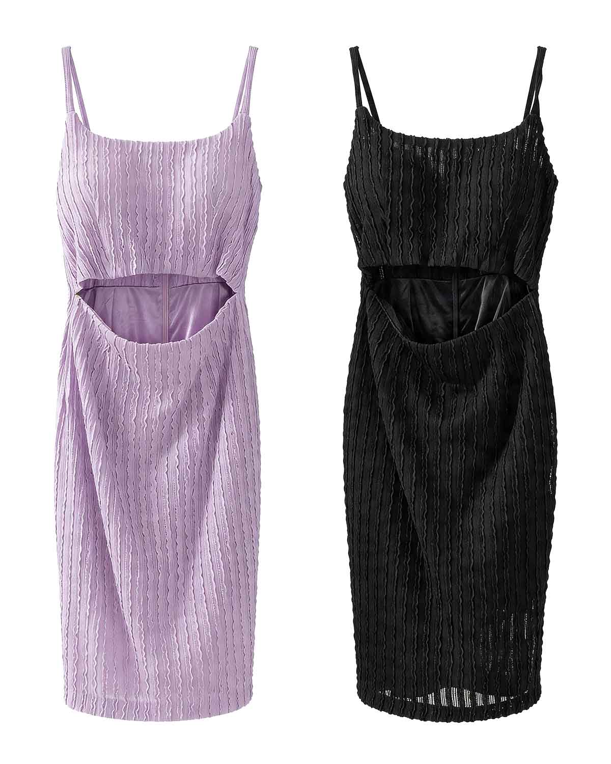 Wavy Ribbed Cut-Out Cami Mini Dress [Extreme Slim]