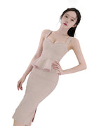 Sculptural Peplum Bustier Midi Dress [Slim Fit]