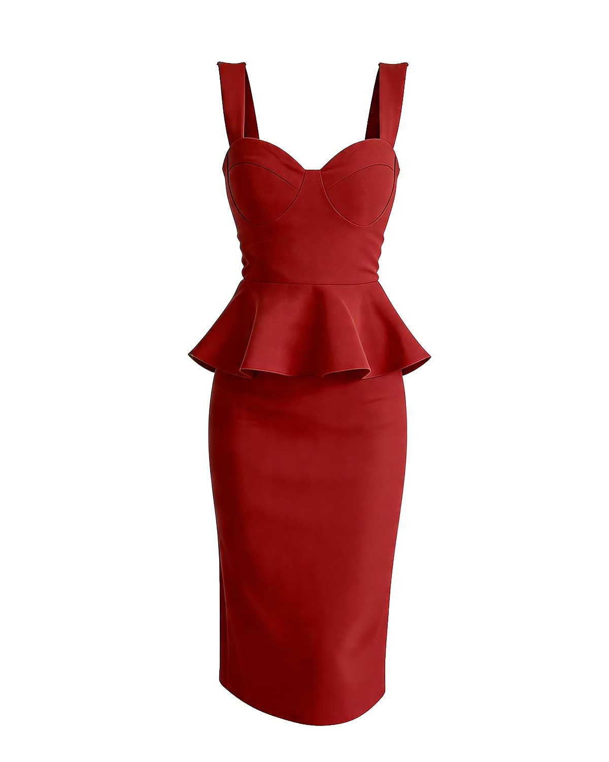 Sculptural Peplum Bustier Midi Dress [Slim Fit]