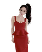 Sculptural Peplum Bustier Midi Dress [Slim Fit]