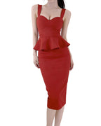 Sculptural Peplum Bustier Midi Dress [Slim Fit]