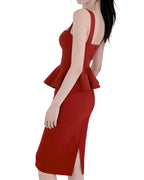 Sculptural Peplum Bustier Midi Dress [Slim Fit]