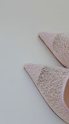 Rosalie Pearl Satin Lace Mesh Slingbacks